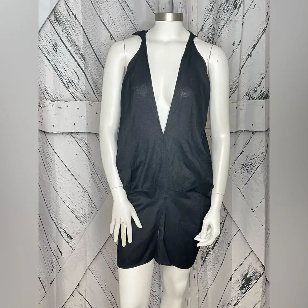 NWT Piko 1988 Black Tunic Dress Deep V-Neck M